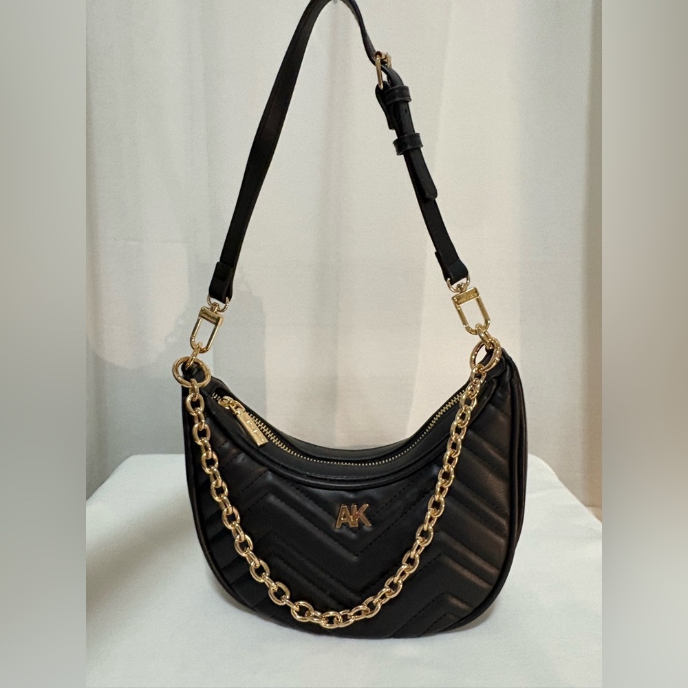 Anne Klein Black and Gold Quilted Shoulder Bag